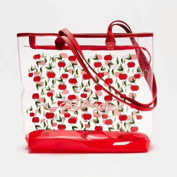 Ed Hardy Clear Tote with Red Cherry Design - Picture 2 of 7